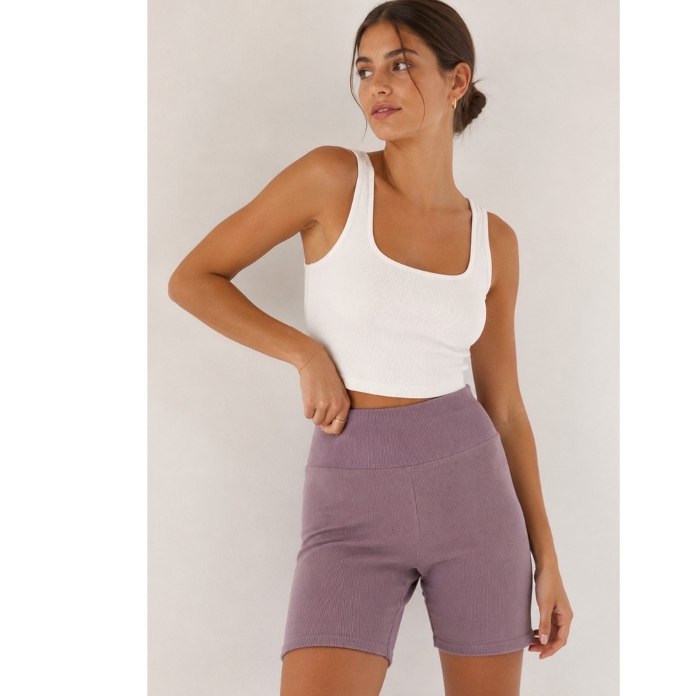 NWT Everlane Seamless Rib Short Women‎ XS/S Purple High Waist Biker Athleisure